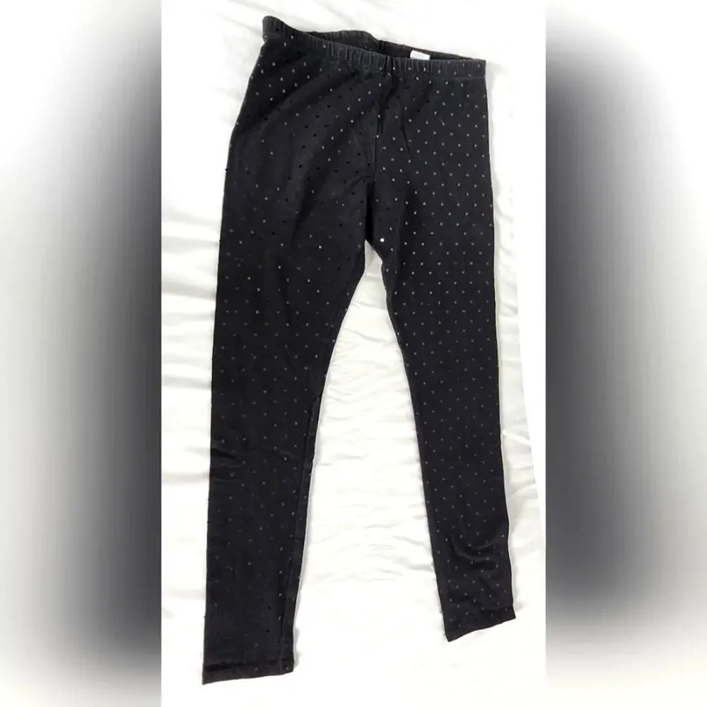 Girl's Textured Leggings | Children's Place | polka dot | Size 14 | Black